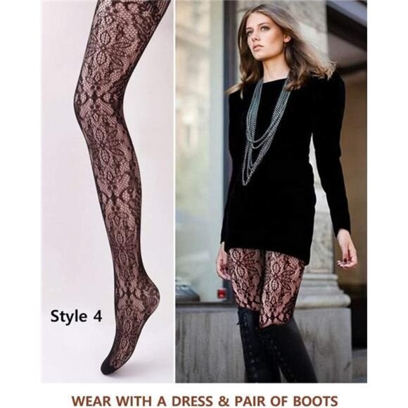 Women Patterned Fishnet Tights Black Fishnets Net Stockings Pantyhose - Picture 5 of 6